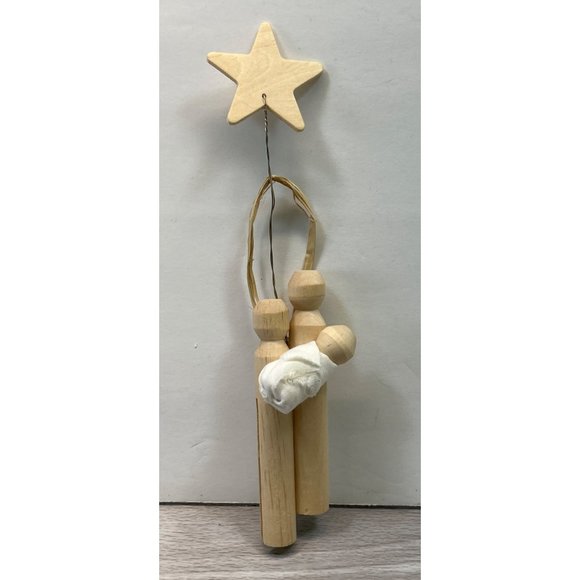 Clothespin Christmas Tree Ornament Handmade Baby Jesus Mary Joseph - Picture 5 of 5